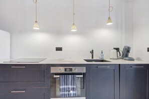 Coffee/tea maker, fridge, microwave, oven - Renovated Apartment in Central Crozon with Terrace and Garden (Crozon)