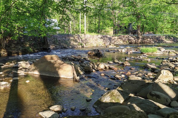 A river with rocks and trees. - TBarnLoft@FF: Honeymoon, Outdoor Fireplace, Wifi, Water View, Large Yard (Cosby)