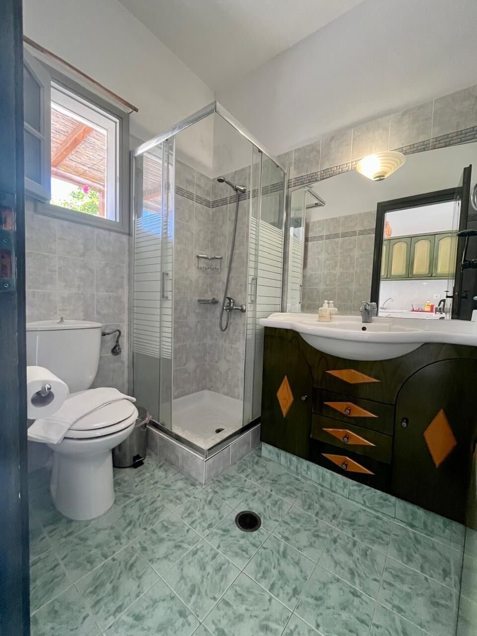 Shower, towels, shampoo