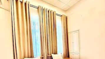 Desk, blackout drapes, iron/ironing board, free WiFi