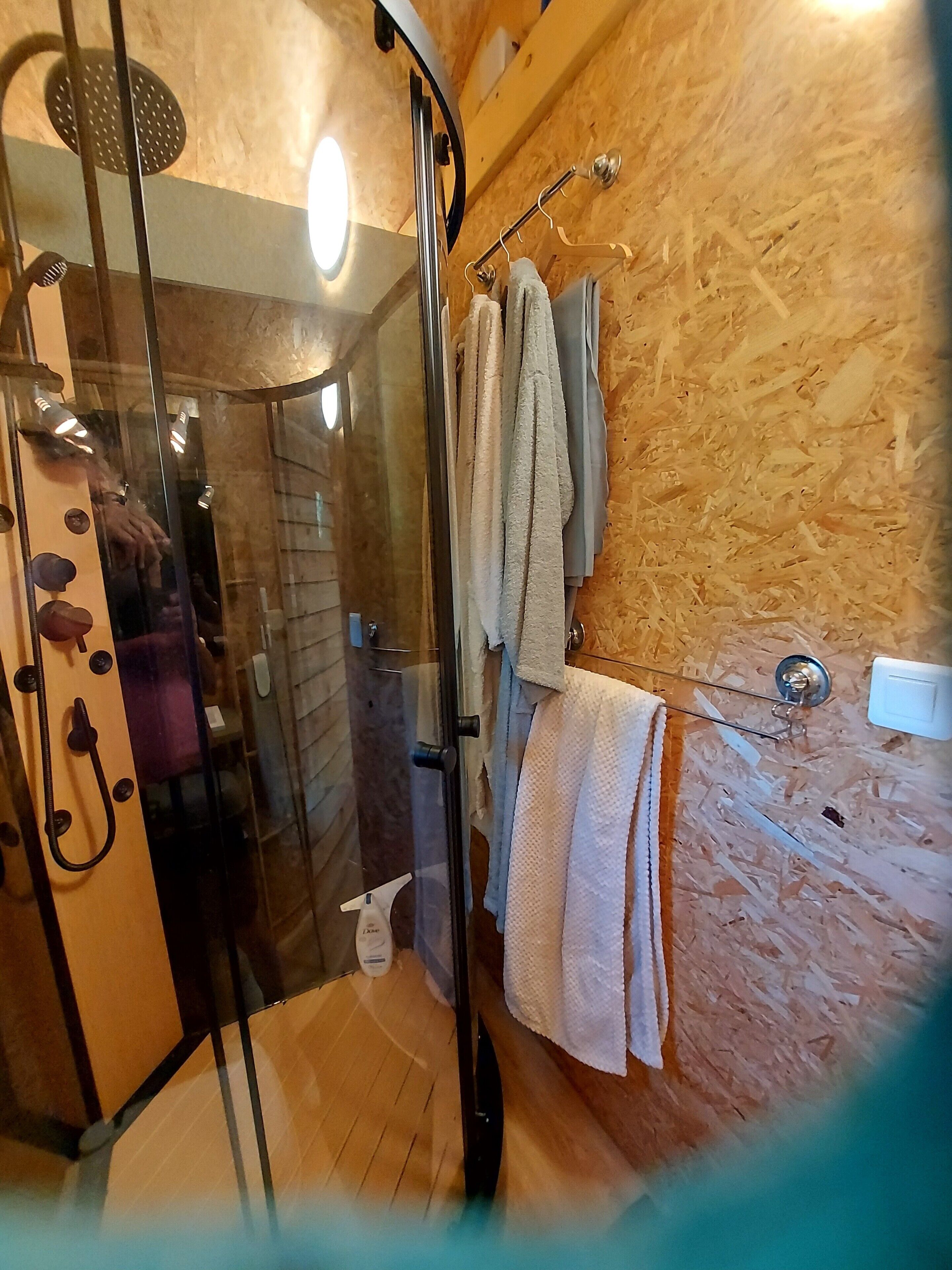 Dusche, Haartrockner, Handtücher