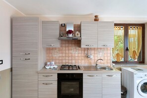Fridge, oven, stovetop, cookware/dishes/utensils