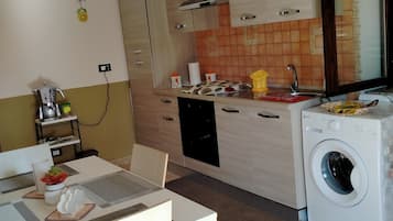 Fridge, oven, stovetop, cookware/dishes/utensils