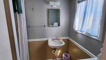 Shower, towels, toilet paper