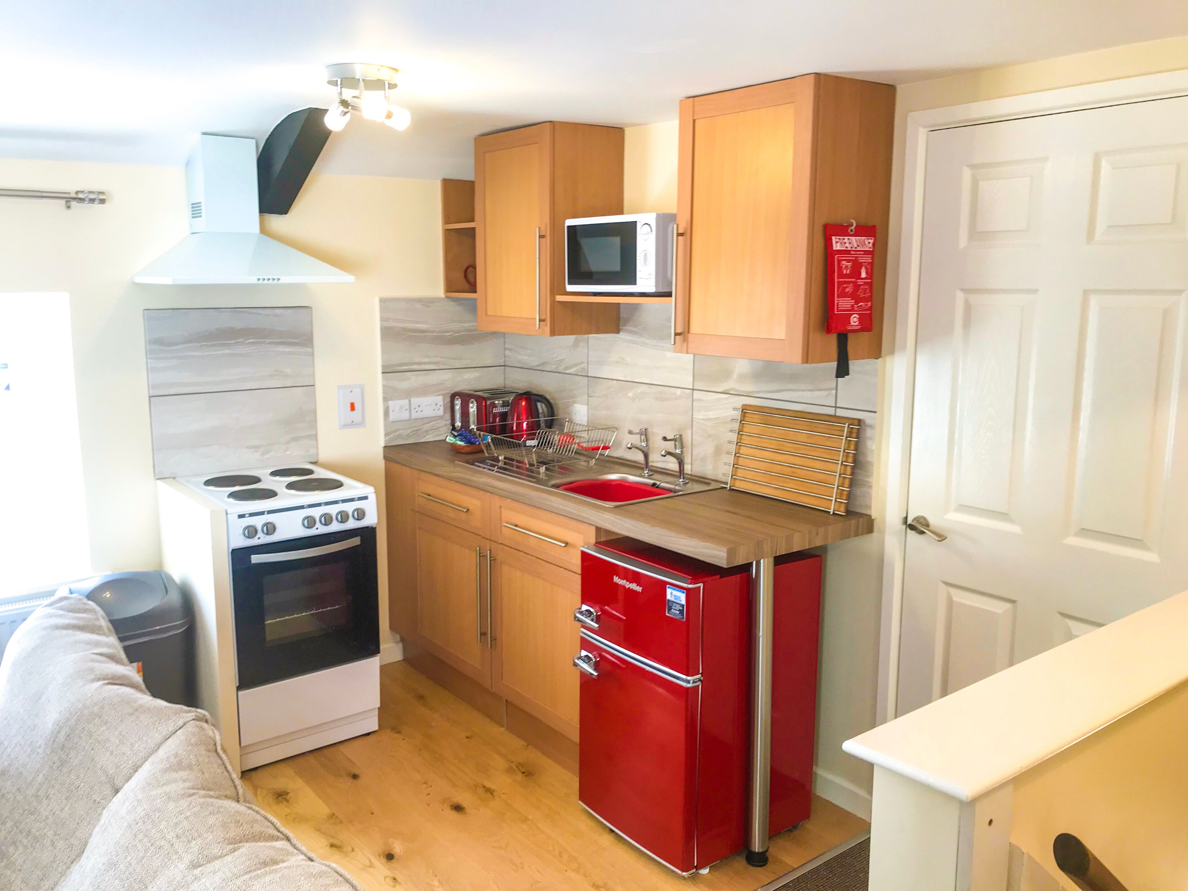 Fridge, microwave, oven, toaster