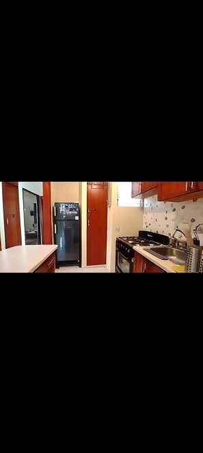 Private kitchen - Private Rooftop Terrace with Ocean Views •3BR Apartment Near Malecón (Santo Domingo)