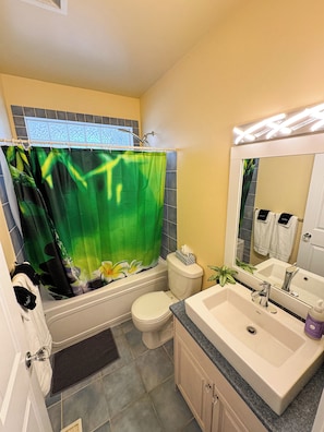 Vasca idromassaggio, asciugacapelli, bidet, asciugamani