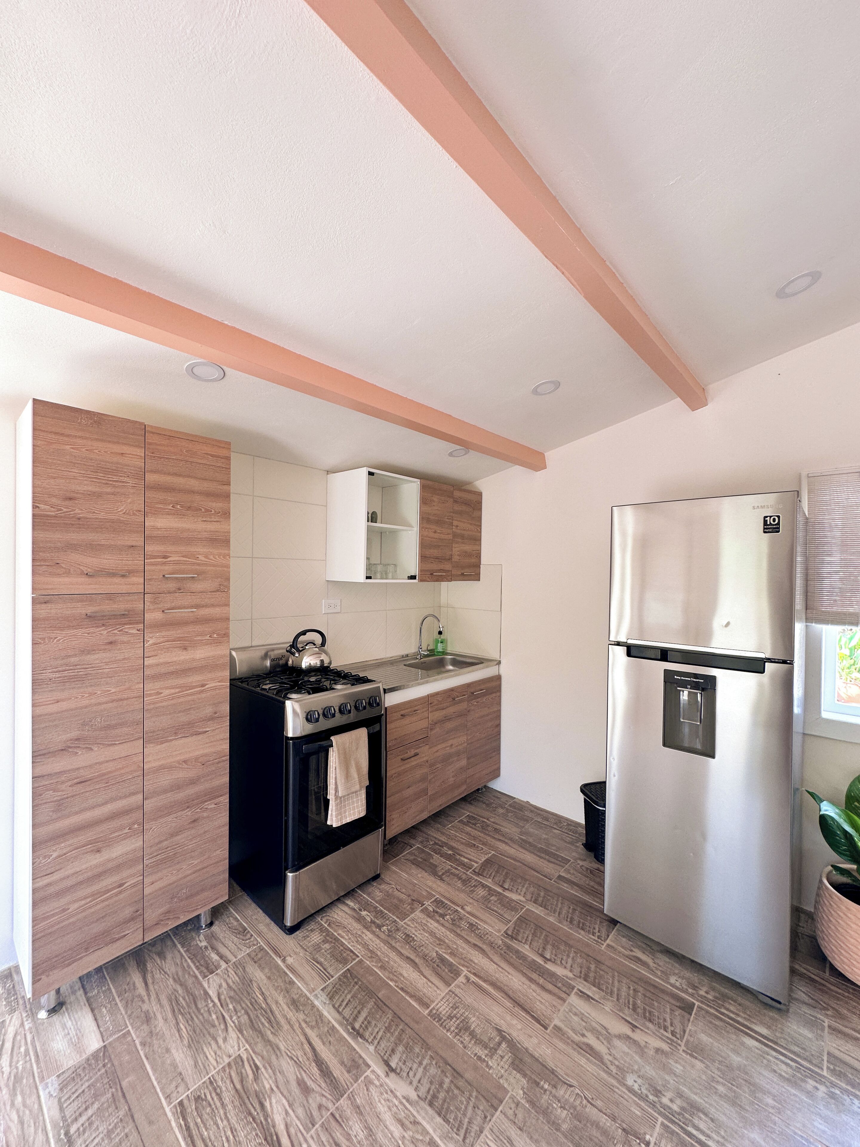 Fridge, oven, stovetop, coffee/tea maker