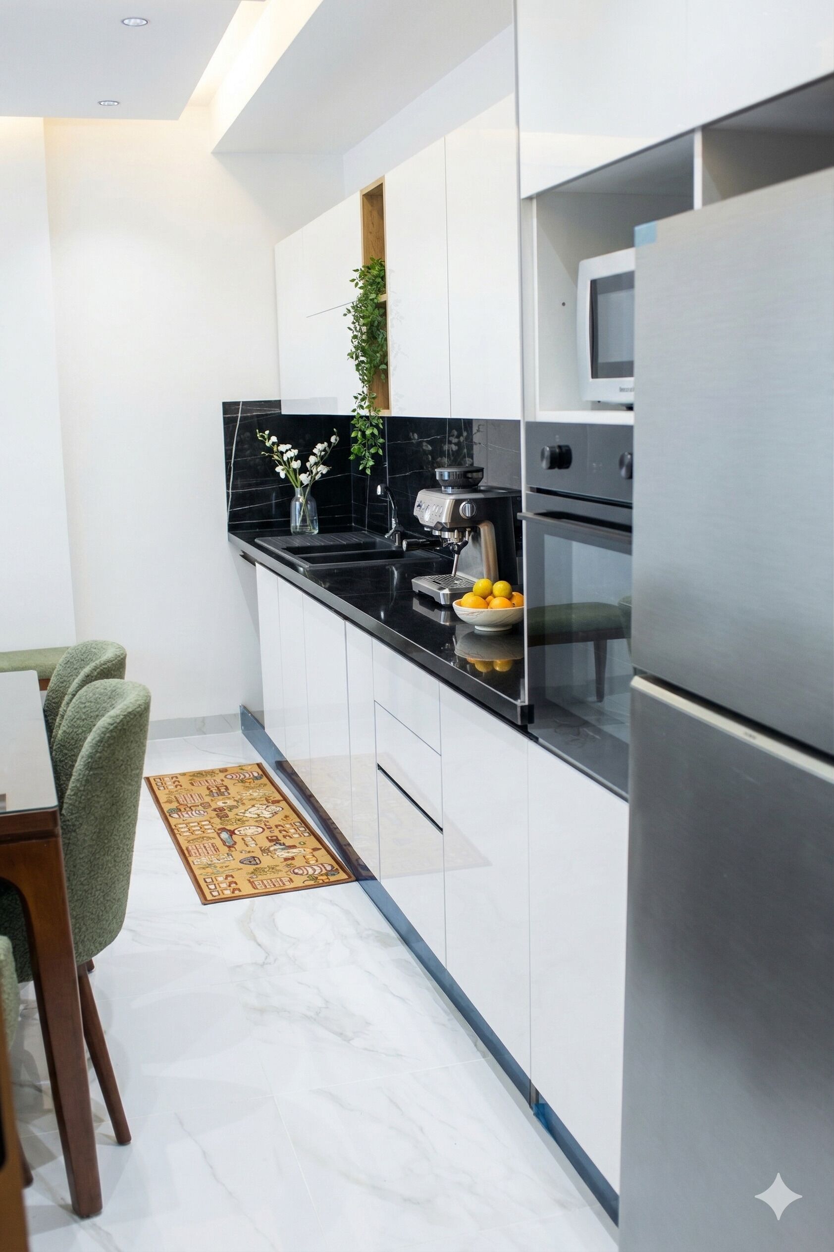 Appartement Deluxe, balcon, vue ville | Cuisine privée | Réfrigérateur, micro-ondes, four