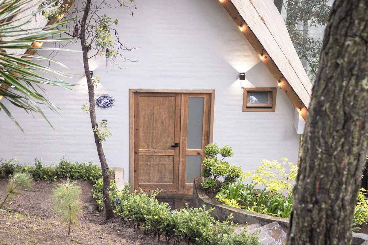 A wooden door with a glass panel, a small window, and a wall-mounted sign.