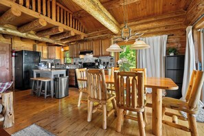 Dining - Lakeside Log Cabin 
Kayaking, Fishing, Sunsets (Jones)