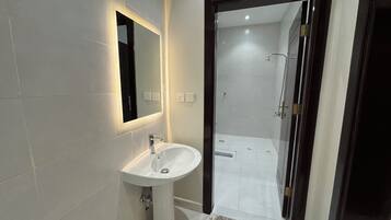 Hair dryer, towels, soap