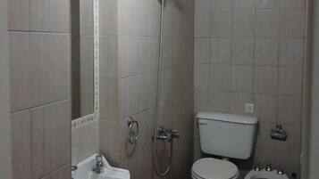 Shower, towels, toilet paper