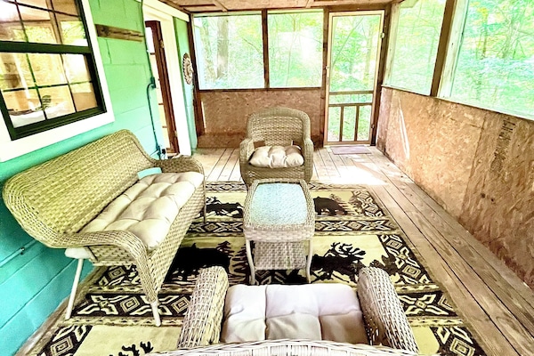 Back screened porch, with forest views