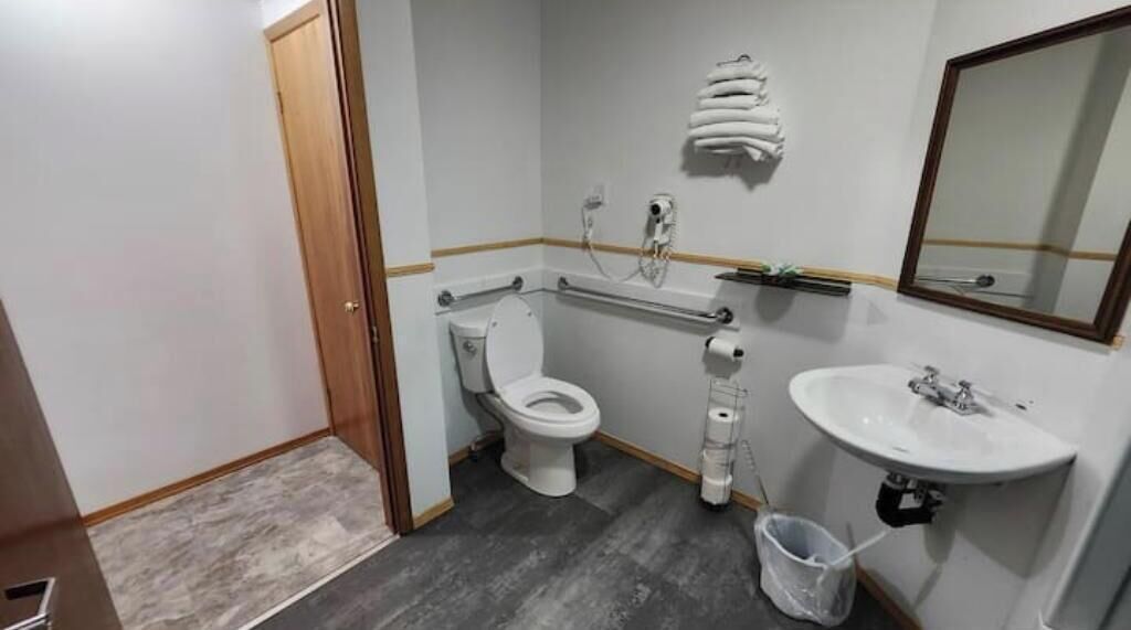 Hair dryer, towels, toilet paper