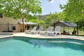 Outdoor pool - Great Escape - Riverfront Wimberley Retreat with Pool, Hot Tub & Game Room (Wimberley)
