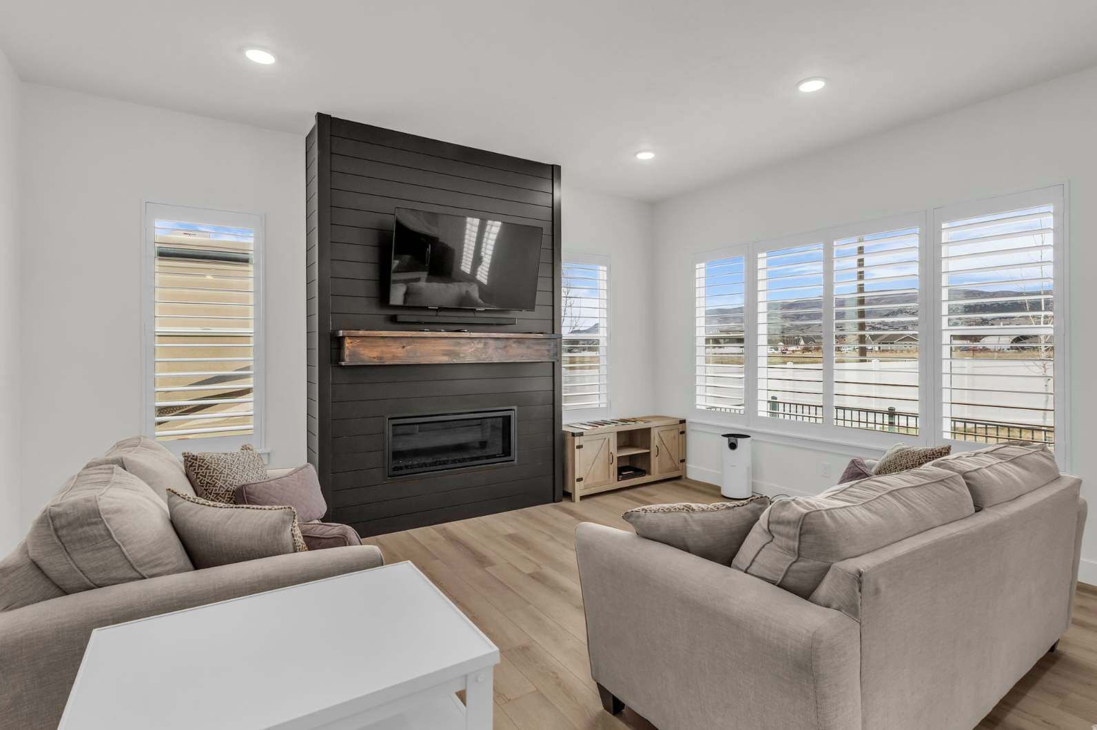 TV, fireplace