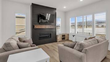TV, fireplace