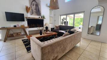 TV, fireplace