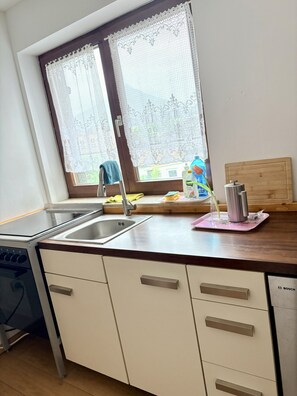 Private kitchen - 90 m² Alpenglück with hotel comfort: use of sauna/whirlpool/breakfast can be booked additionally (Flintsbach am Inn)
