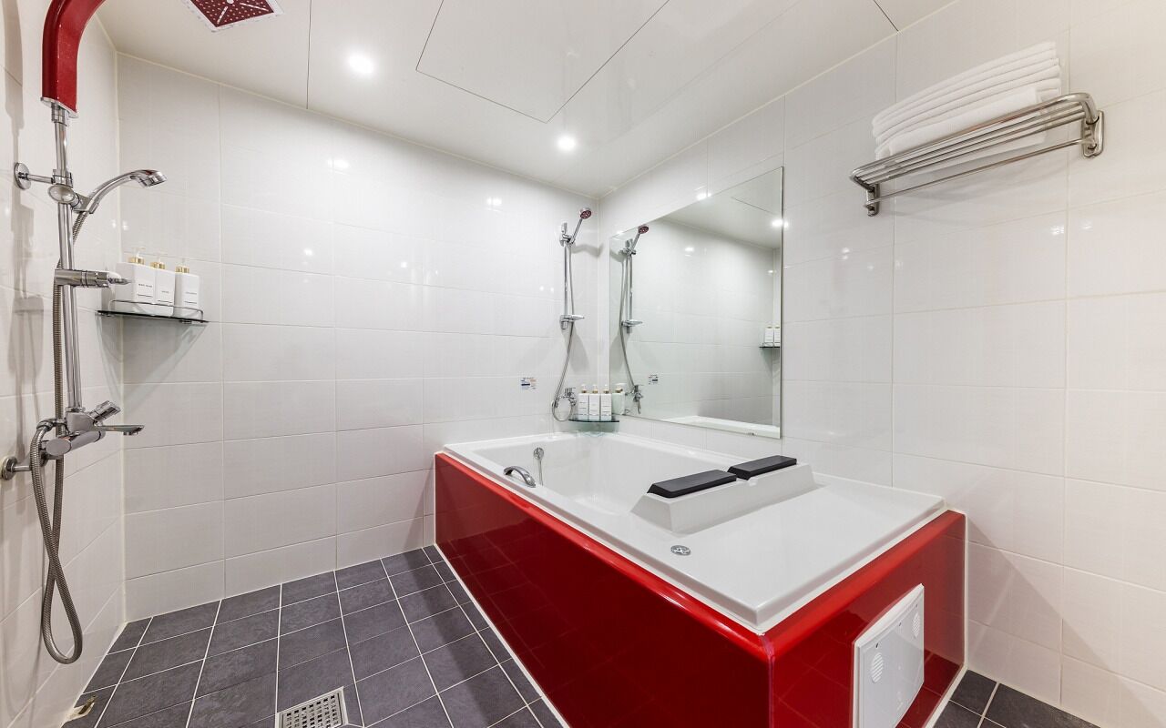 Family Suite | Bathroom | Hair dryer, towels, soap, shampoo