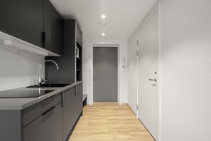 Studio - flera sängar - pentry - utsikt mot staden | Eget kök | Kylskåp, mikrovågsugn, spishäll och diskmaskin