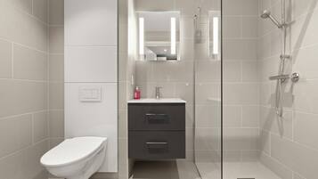 Studio, Courtyard View (210) | Bathroom | Shower, towels