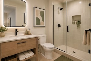 Deluxe-Zimmer | Badezimmer | Kostenlose Toilettenartikel, Haartrockner, Handtücher, Seife