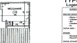 A hotel room layout with a mezzanine, ensuite bathroom, and a total of 305 square meters. - House near beach, pets welcome - 4 guests (Saint-Hilaire-de-Riez)