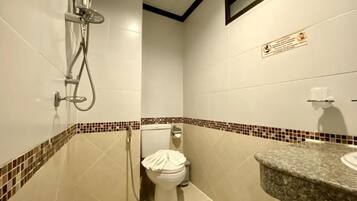 Superior Double Room, Patio, City View | Bathroom | Shower, free toiletries, towels, toilet paper