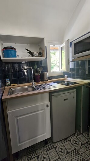Fridge, microwave, stovetop, electric kettle - Apartment in A Hotel 'Villa Des Fleurs Ch Colette N°28' with Mountain View and Wi-Fi (La Bourboule)