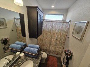 Shower, towels, soap, toilet paper - Pleasant 3-bedroom house with AC in charming Odessa (Odessa)