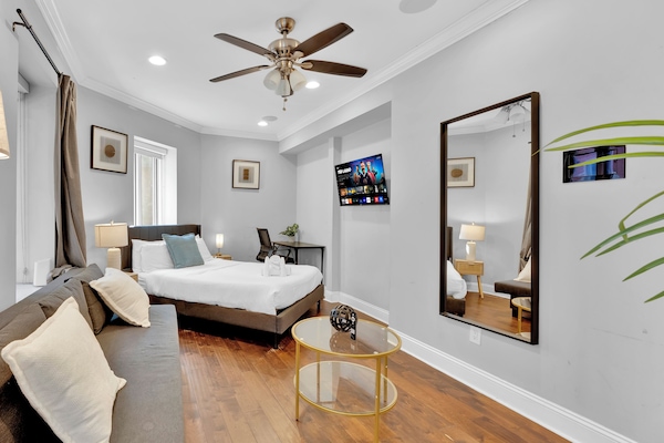 Studio, 1 Queen Bed with Sofa bed | Living area | 55-inch Smart TV with digital channels