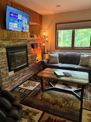 Smart TV, DVD player, books, video library