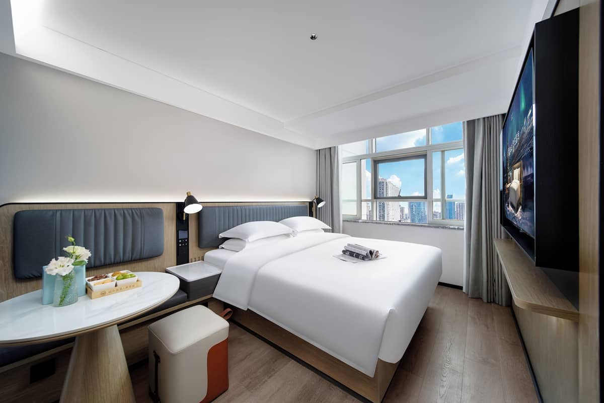 Business Double Room, 1 King Bed, Ensuite, City View | Living area | 65-inch Smart TV with cable channels, toys, pay films