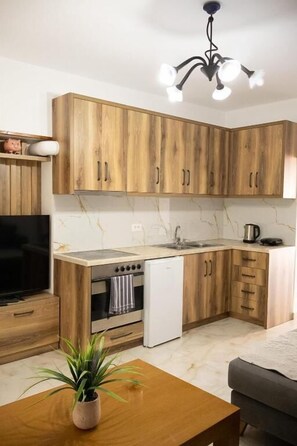 Apartemen, 1 kamar tidur | Dapur pribadi | Lemari es, oven, kompor, dan peralatan masak/sendok-piring