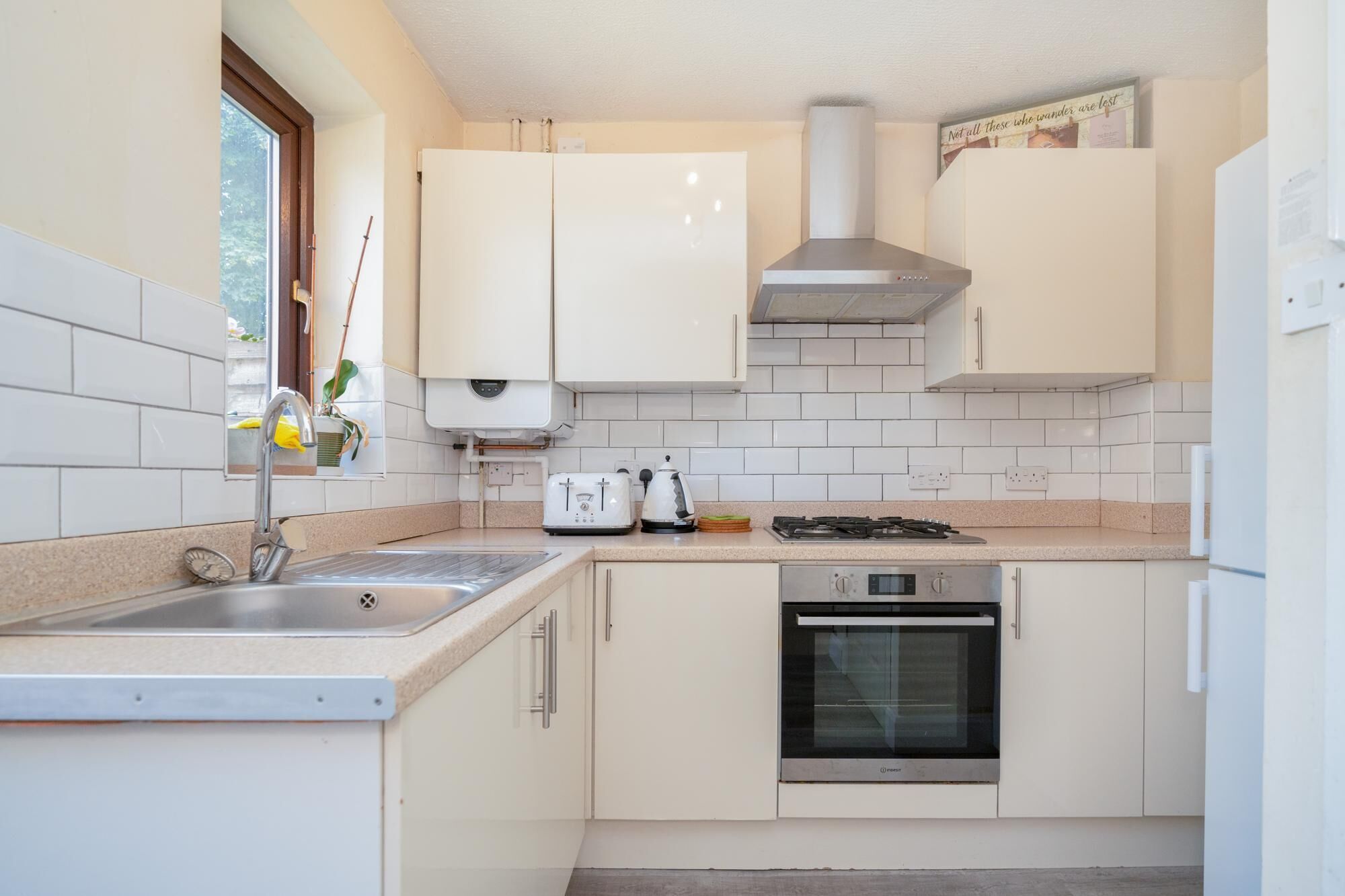 Fridge, microwave, oven, toaster