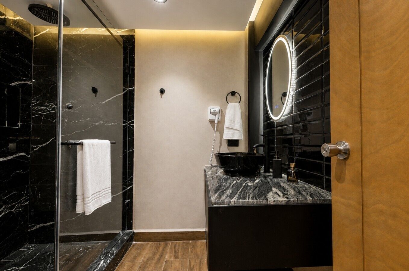 Hair dryer, towels