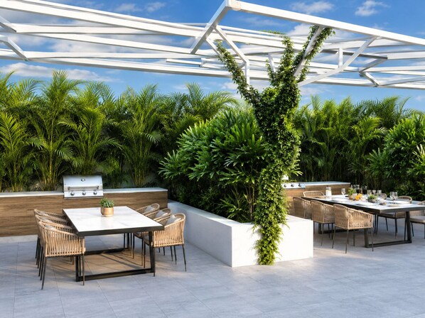 Outdoor dining - Newly Built High-Floor Condo with Diamond head & Ocean Views & Luxury Amenities (Honolulu)