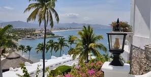 A coastal view with palm trees, a beach, and a clear sky. - Spacious, Family-Friendly Apartment with Ocean Views (Manzanillo)