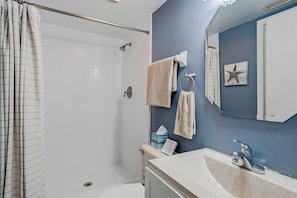 Shower, hair dryer, towels - Waterview #105 - condo with tranquil Intracoastal views in Indian Shores. (Indian Shores)