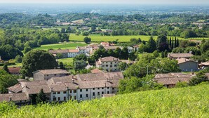 Ein ländliches Dorf mit traditioneller Architektur und üppigem Grün.