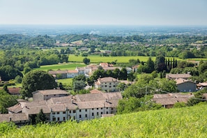 Ein ländliches Dorf mit traditioneller Architektur und üppigem Grün.
