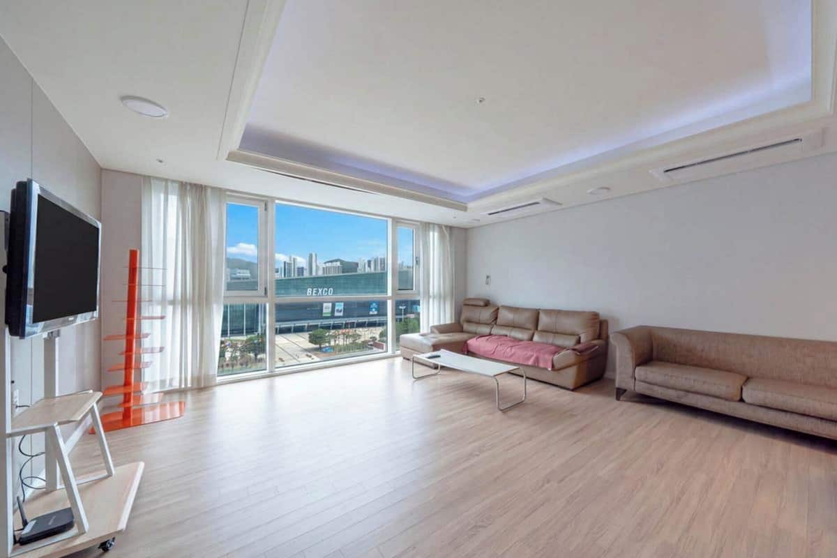 50-cm TV with cable channels, pay movies