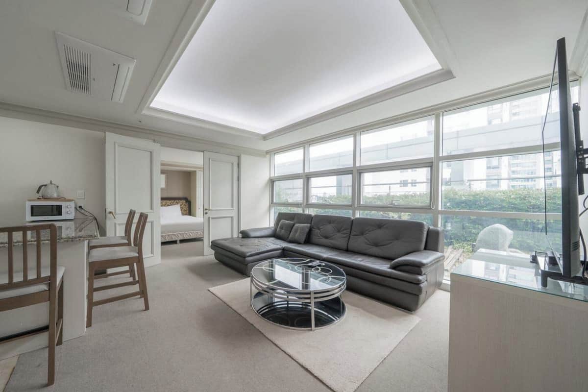 50-cm TV with cable channels, pay movies