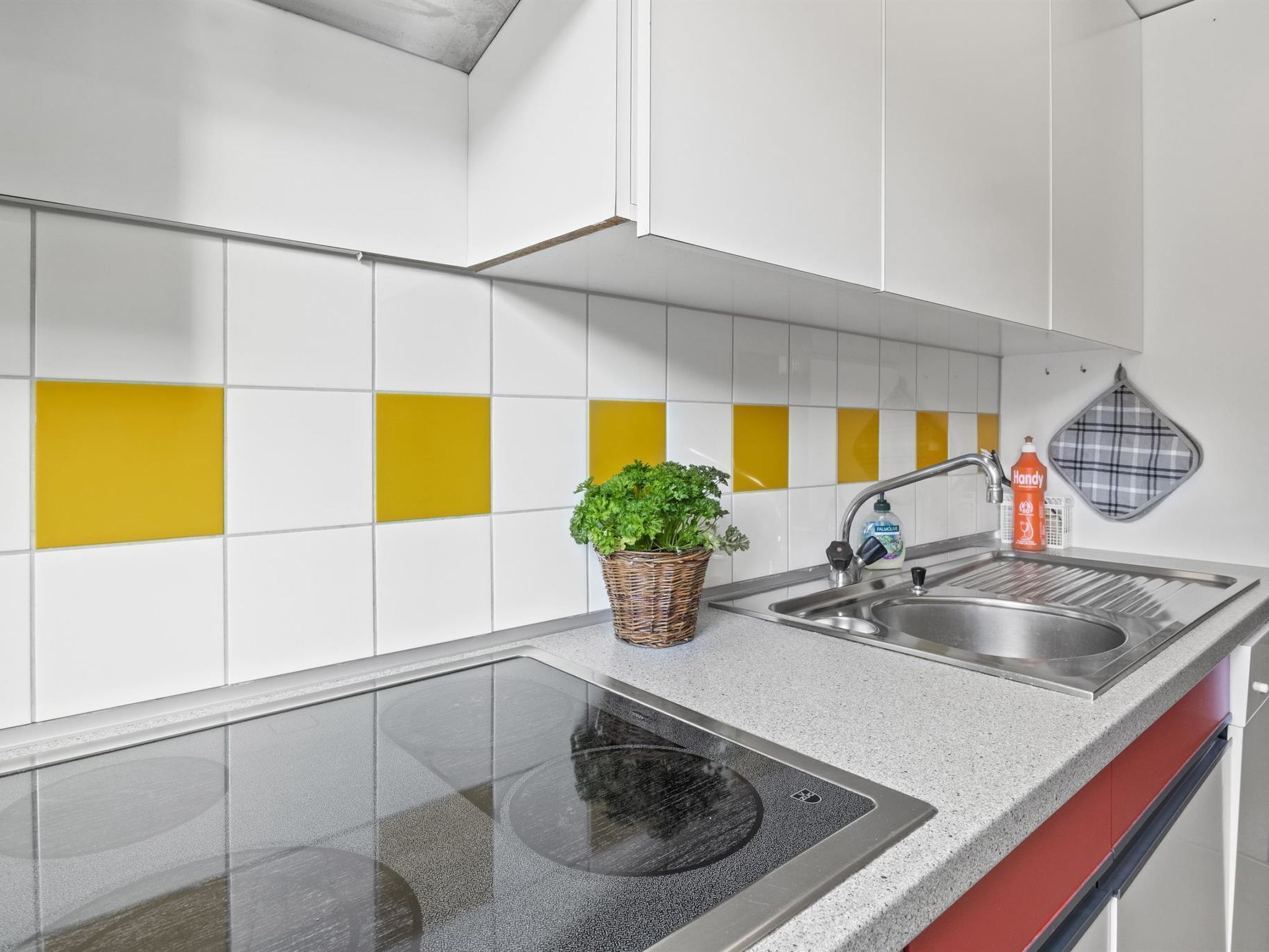 Fridge, oven, dishwasher, cookware/dishes/utensils