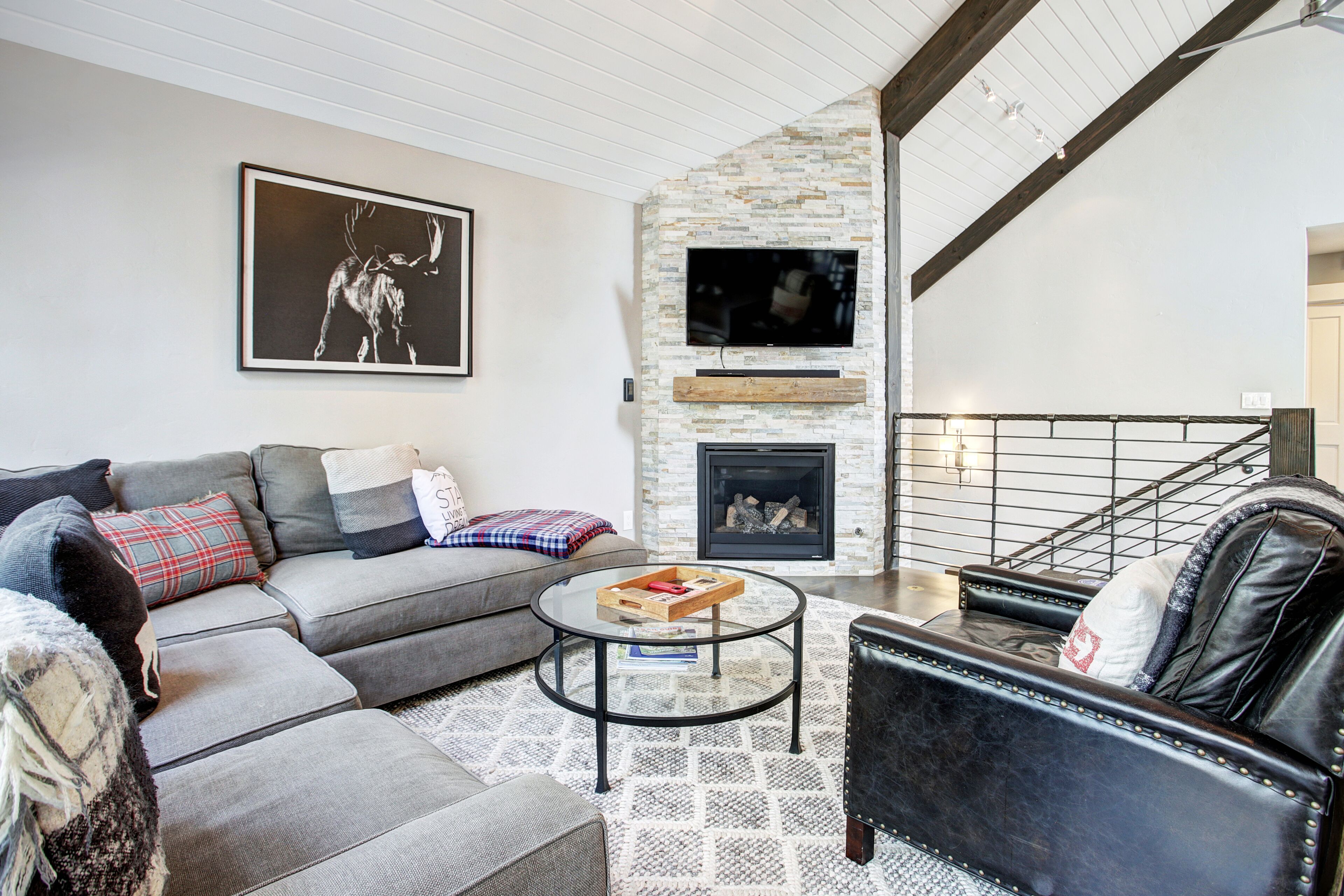Smart-TV, Kamin, Videospiele, Bücher