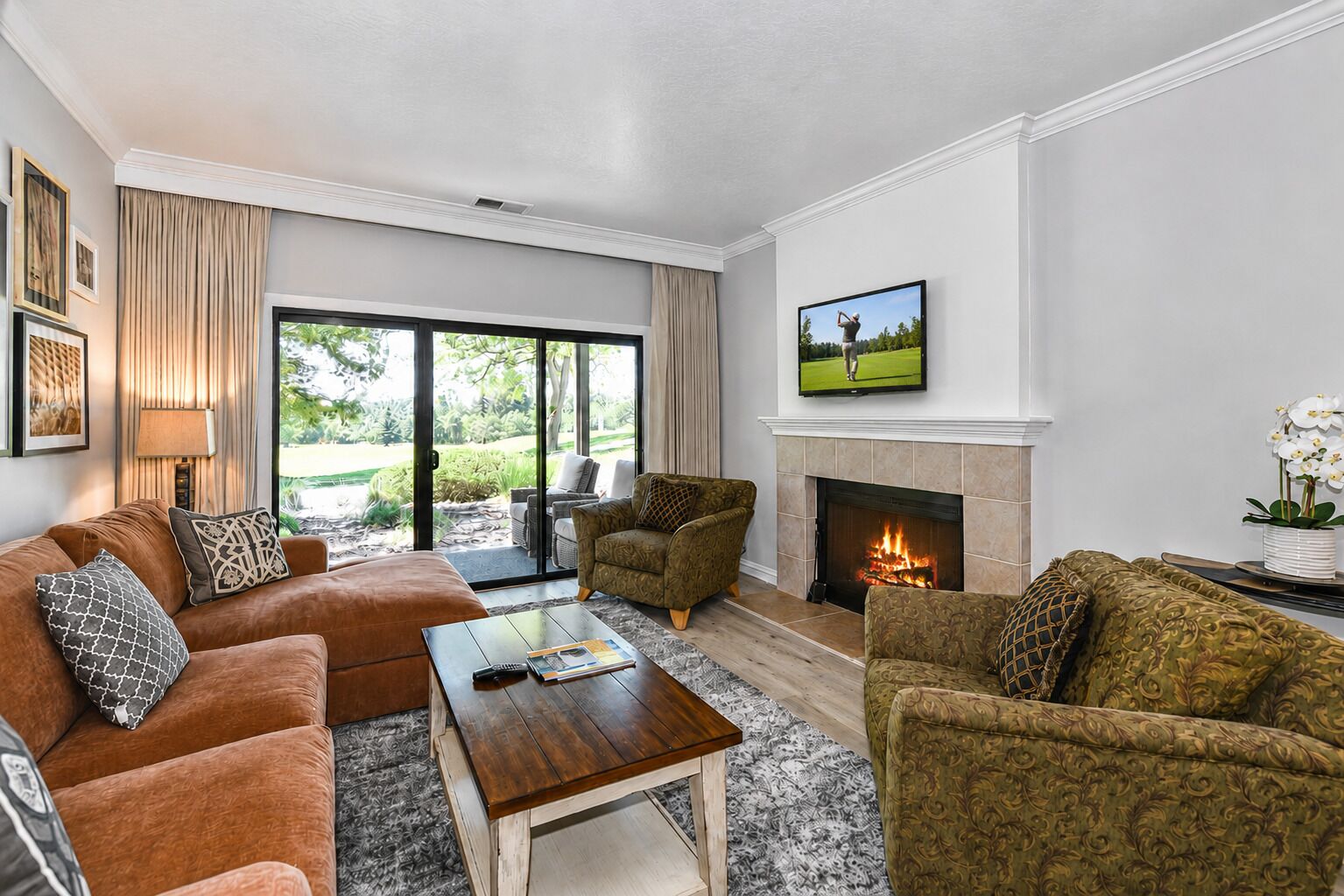TV, fireplace