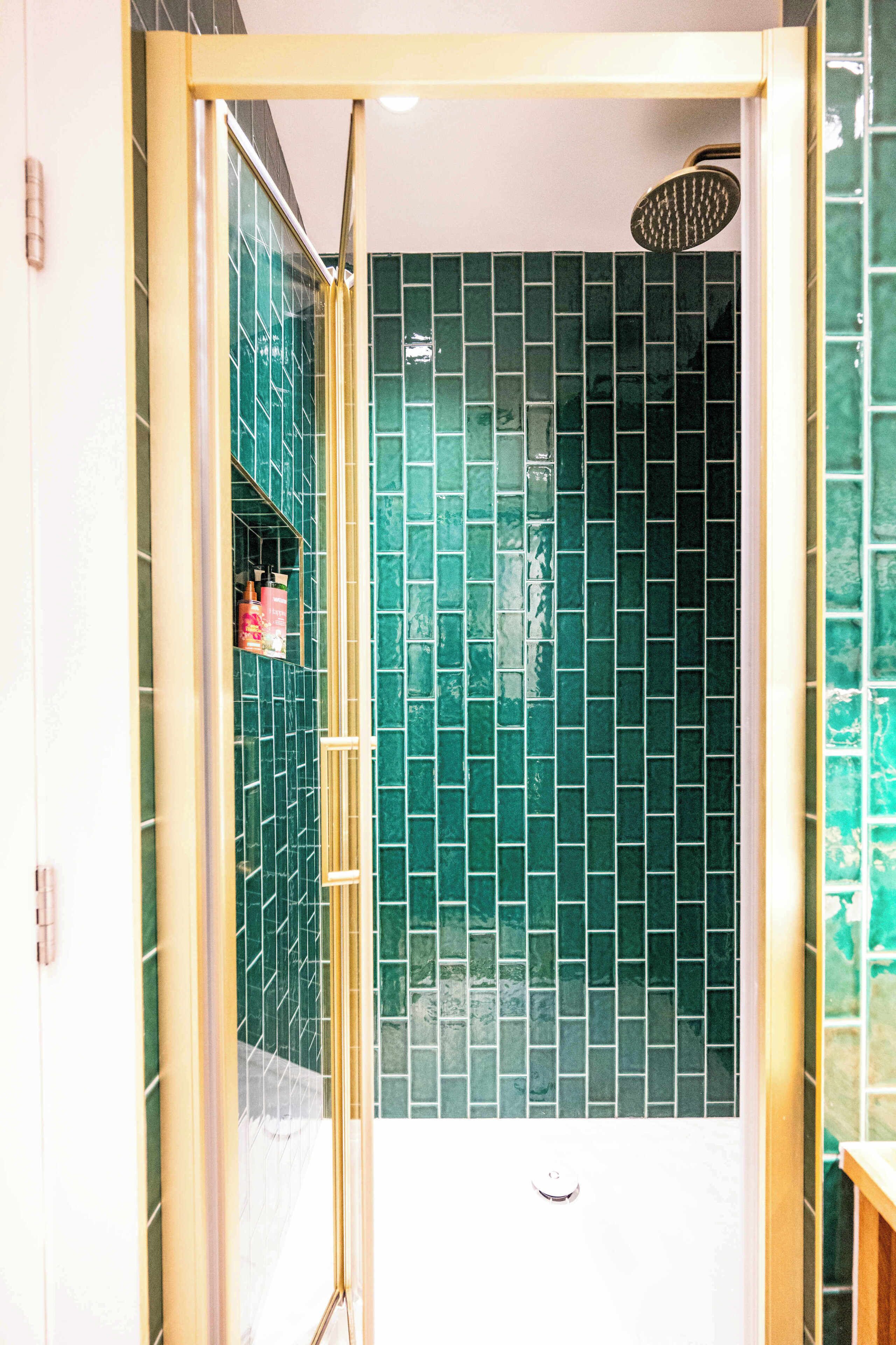 Shower, hair dryer, towels, shampoo
