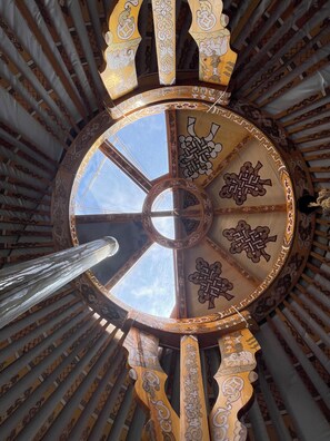 A circular architectural feature with intricate patterns and a central opening. - Blue Pearl Tourist Camp (Alag-Erdene)